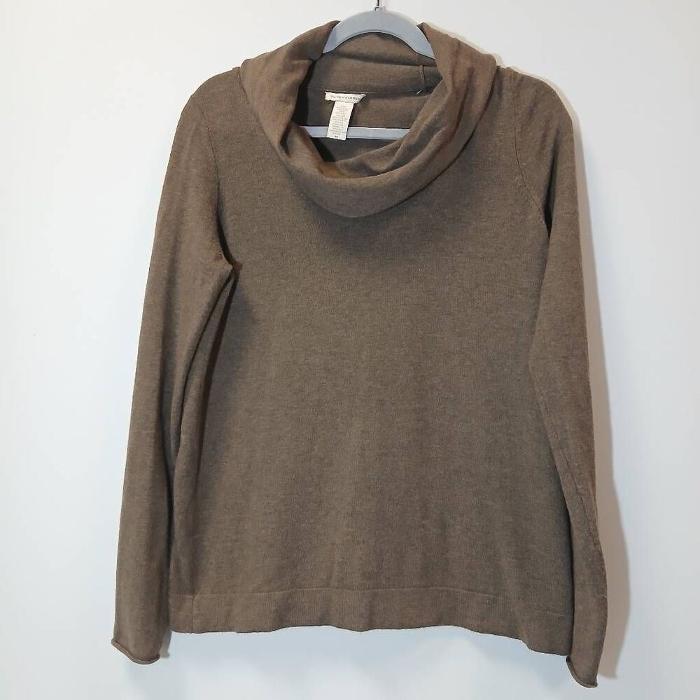 White Warren women medium lightweight nylon sweater cowl neck tan spring summer
